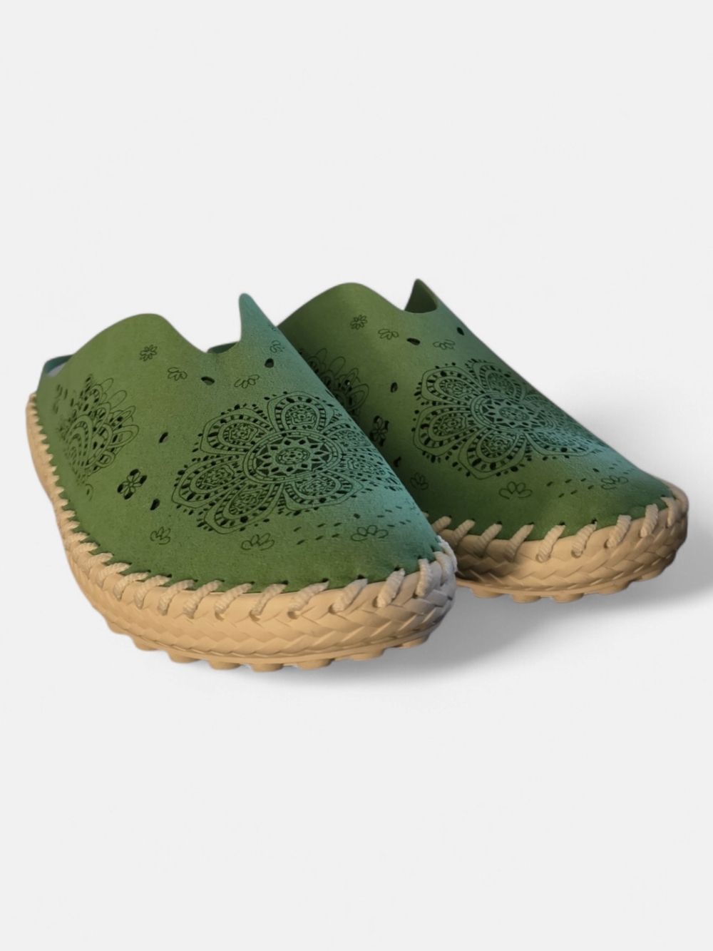 bernie mev. Olive Green Laser-Cut Slip-On Clogs